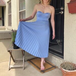 Lulu's Strapless Light Blue Pleated Dress